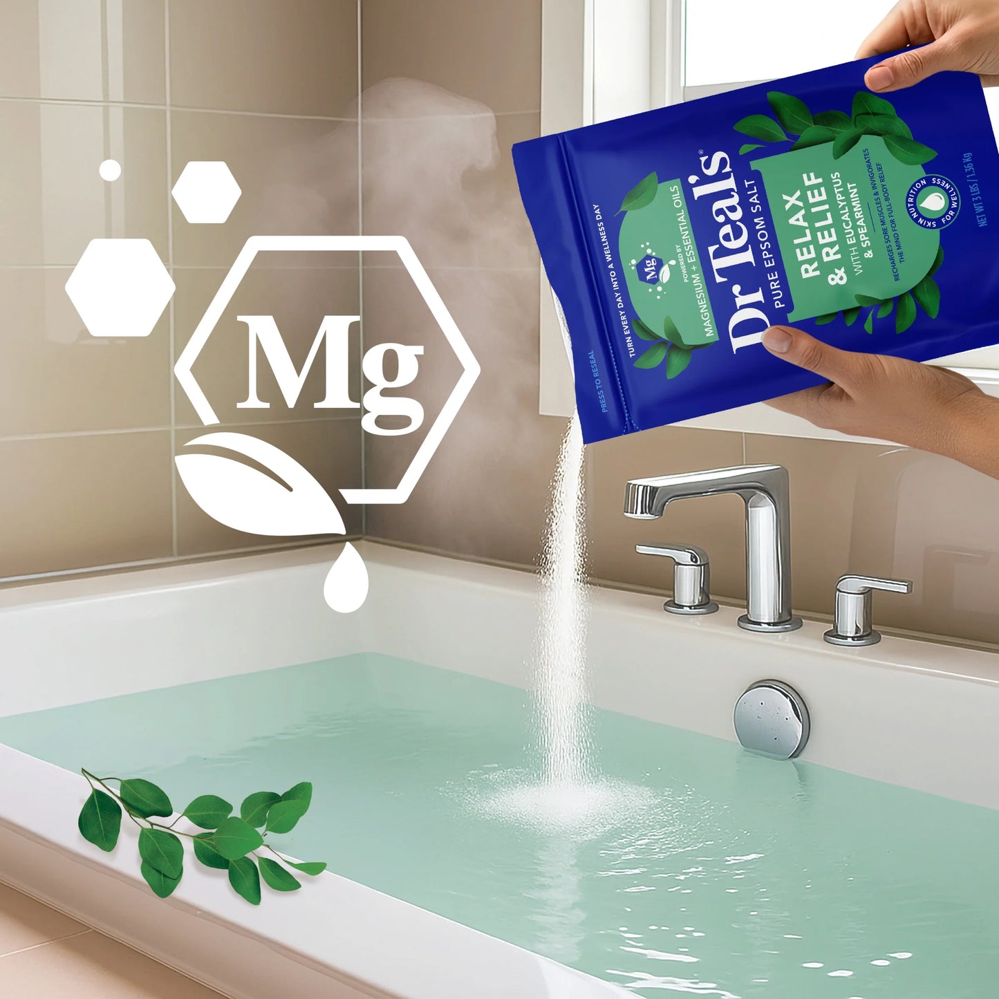 Epsom Salt Magnesium Soak, Relax & Relief with Eucalyptus & Spearmint, 3 Lbs